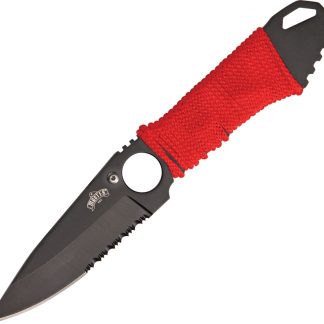 oceľový nôž s červenou rukoväťou